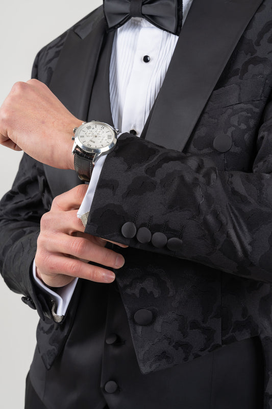 Close-up of Embossed Paisley Print on a Men's Suit