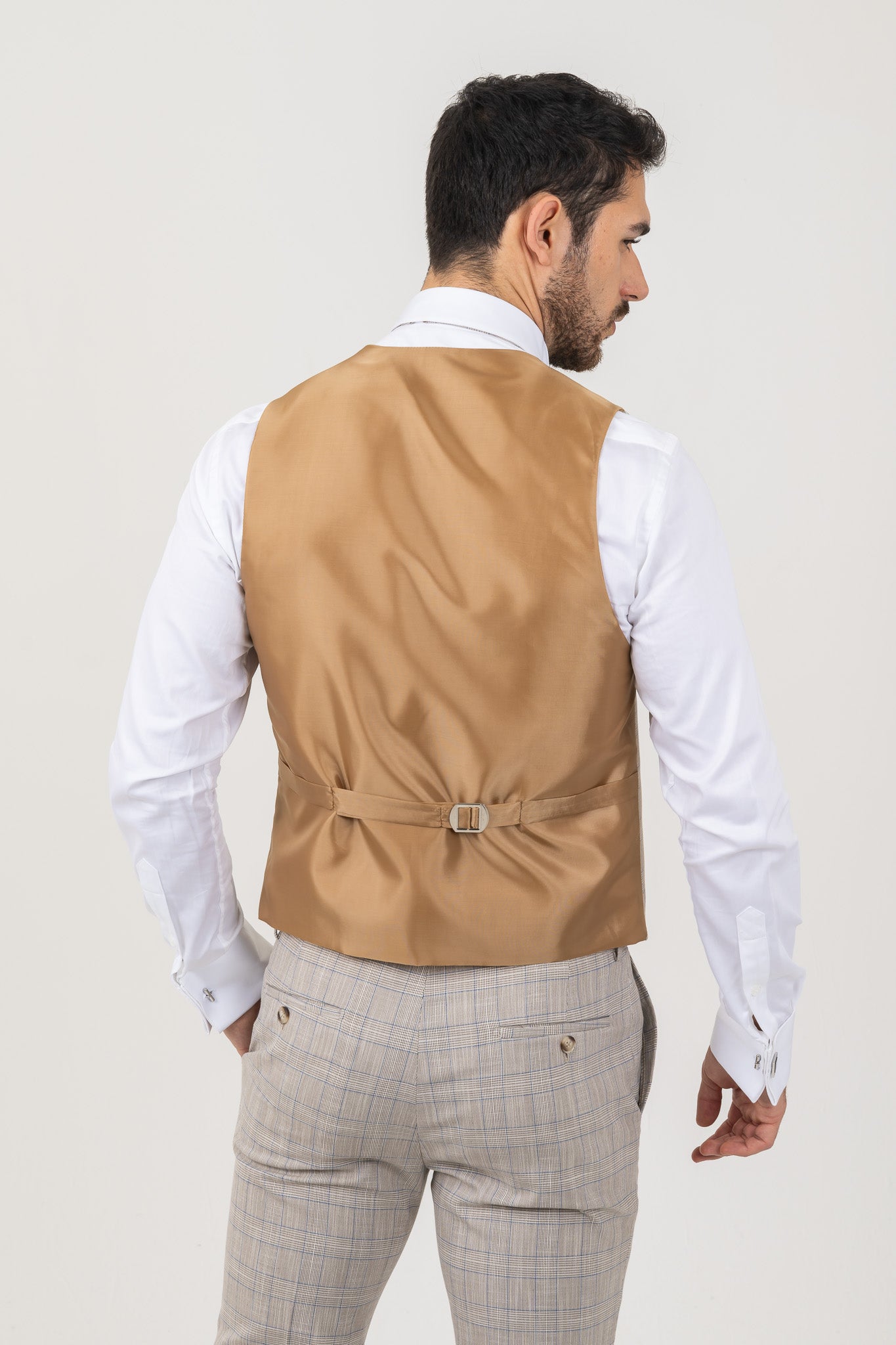 Light beige suit with an Italian slim fit design