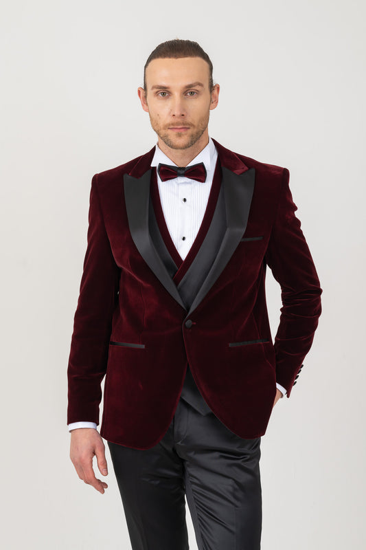 Formal burgundy suit for weddings and special occasions