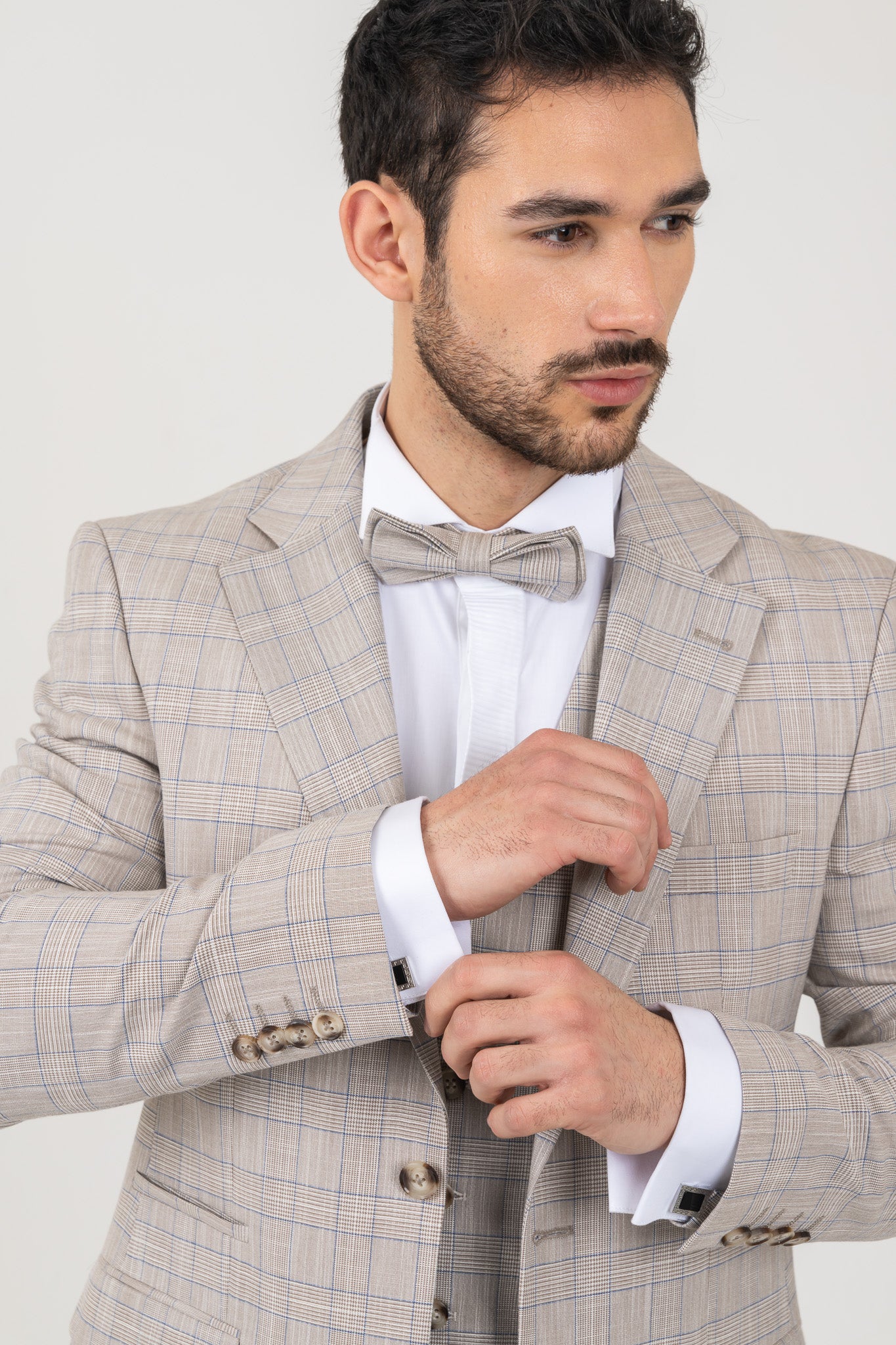 Checked slim fit with free matching bow tie