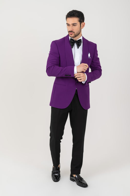 Formal Purple Classic Tuxedo Suit for Weddings and Special Occasions.
