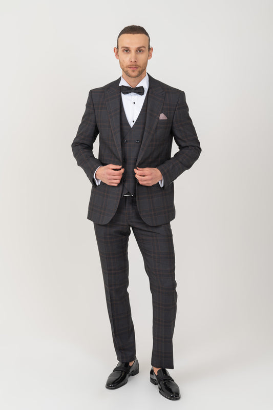 Dark Brown Suit with Cross Striped Pattern
