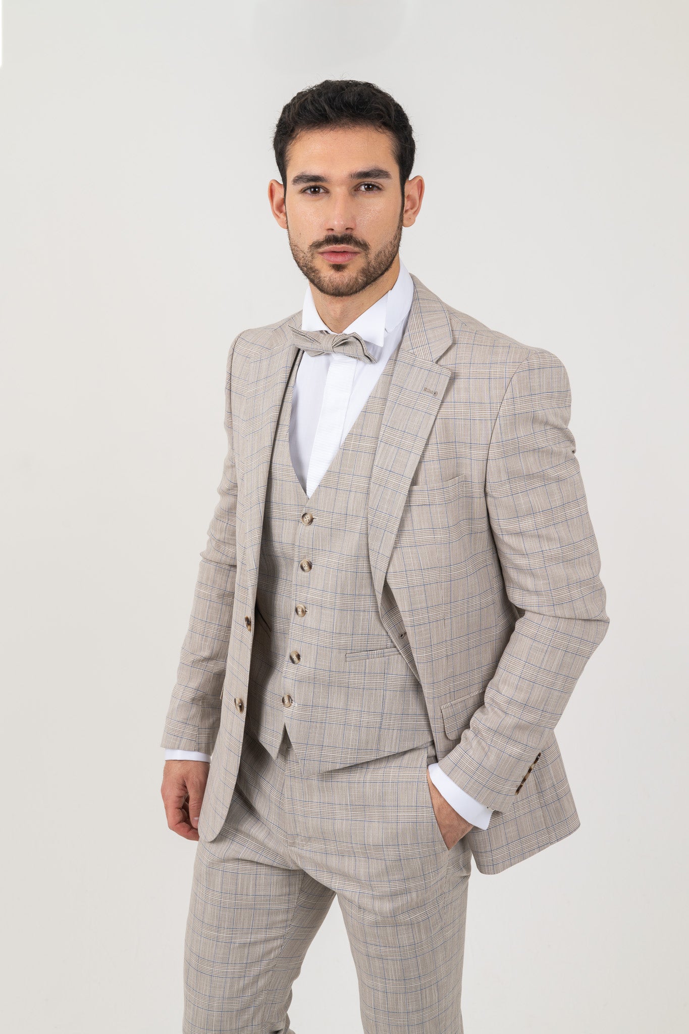 Classic double breasted design on a men's tuxedo