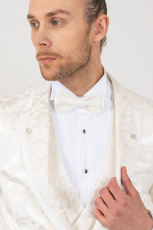 Ivory tuxedo suit with a stylish double mono lapel