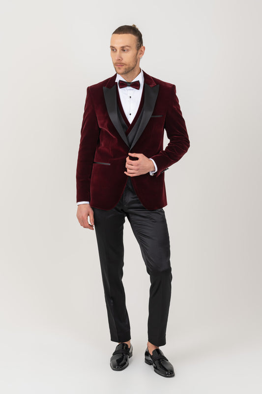 Men's suit made from luxurious velvet stretchable fabric
