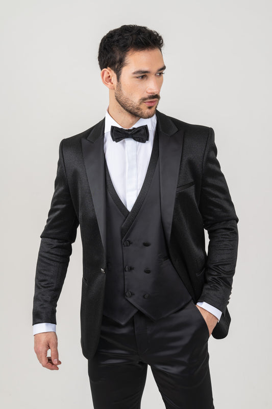 Formal Black Glitter Shinny Tuxedo for Weddings and Special Occasions