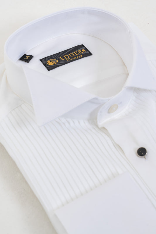 White Wing Collar Pleated Bib Shirt for Formal Attire, Mens Shirt