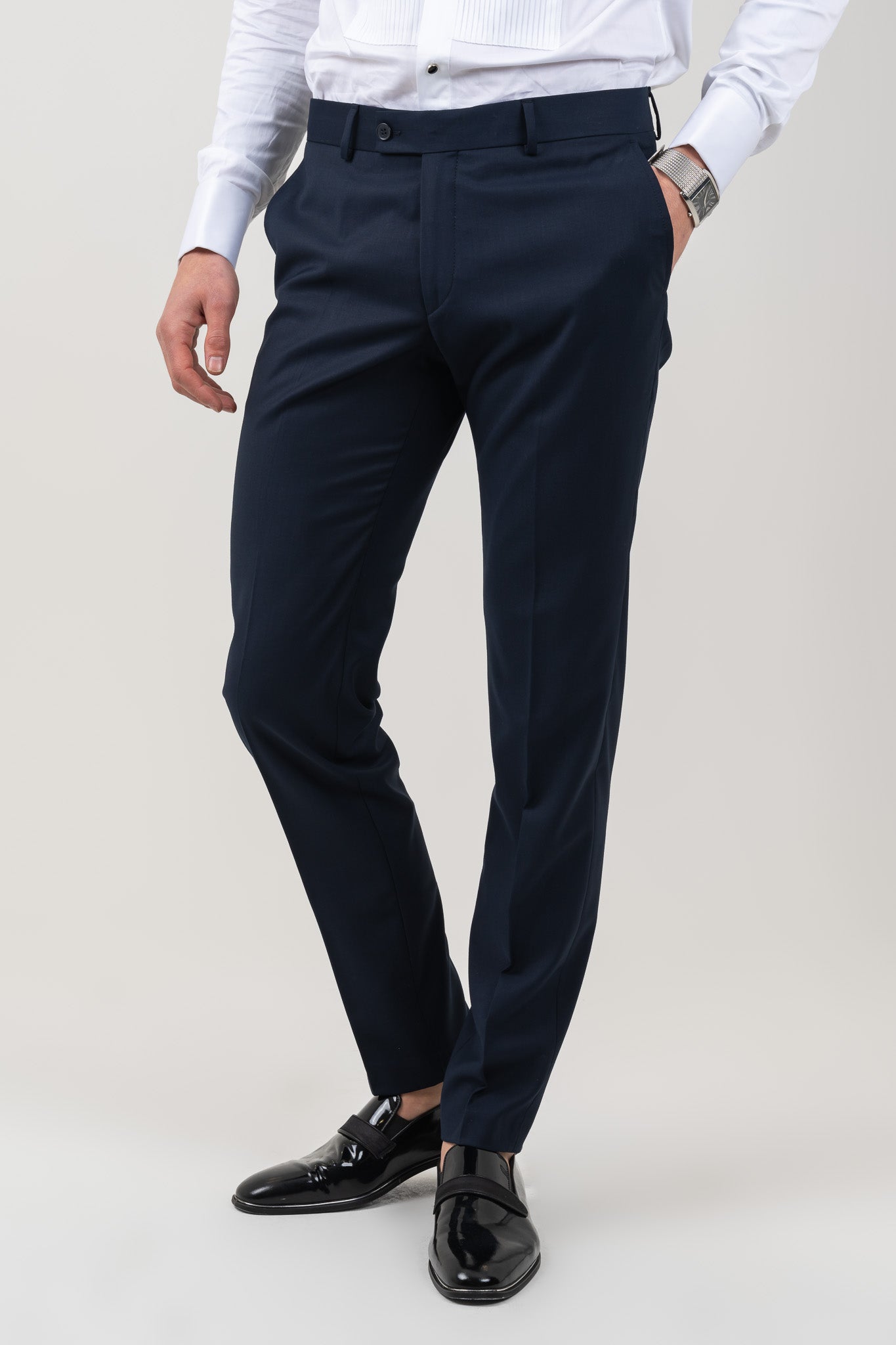 Navy Satin Wide Peak Lapel Tuxedo Suit