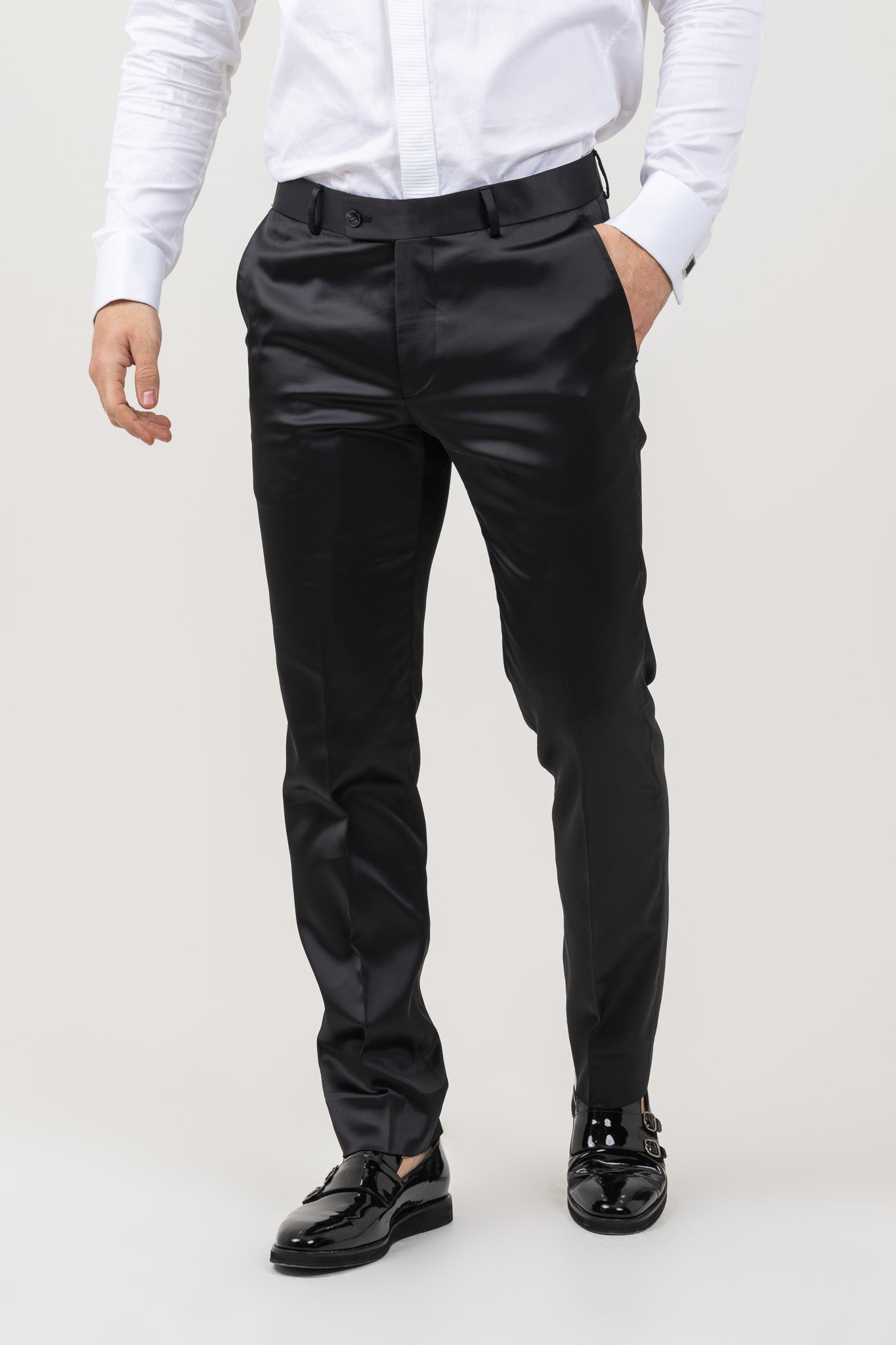 Groom's Satin Trousers for Wedding Day: Distinguished Slim Fit Style.
