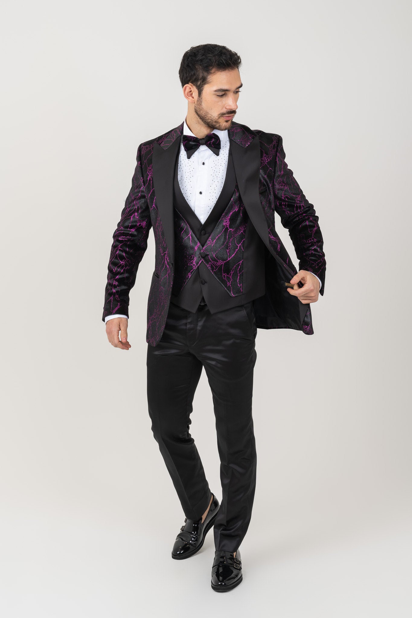Black with Purple Tuxedo for an Standout Look