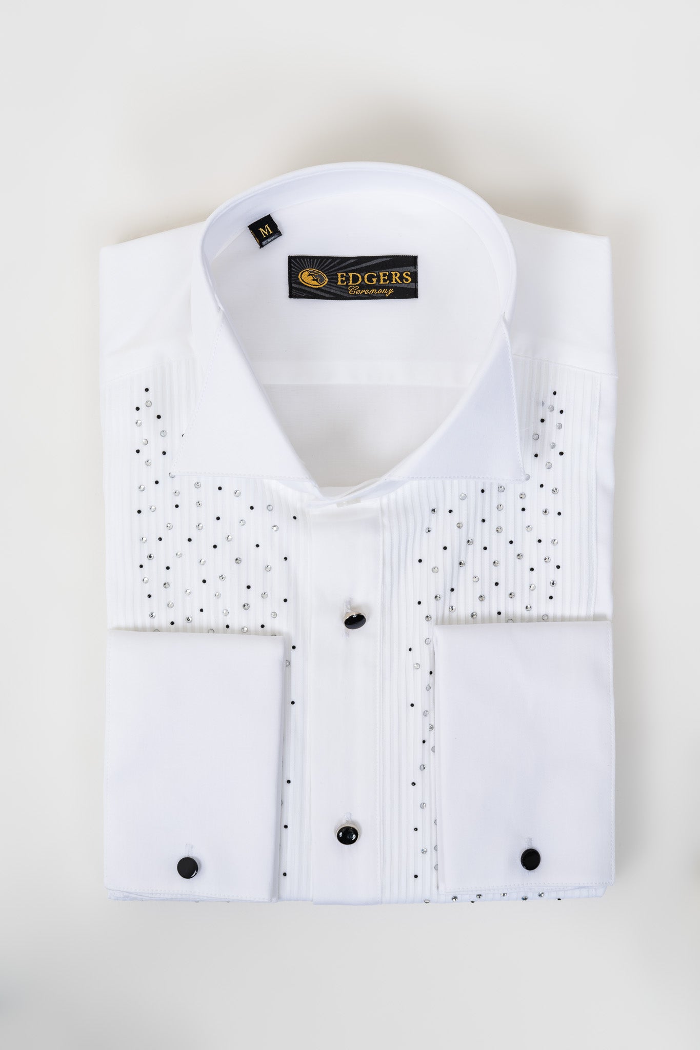 White Slim Fit Wing Collar Diamond Bib Dress Shirt