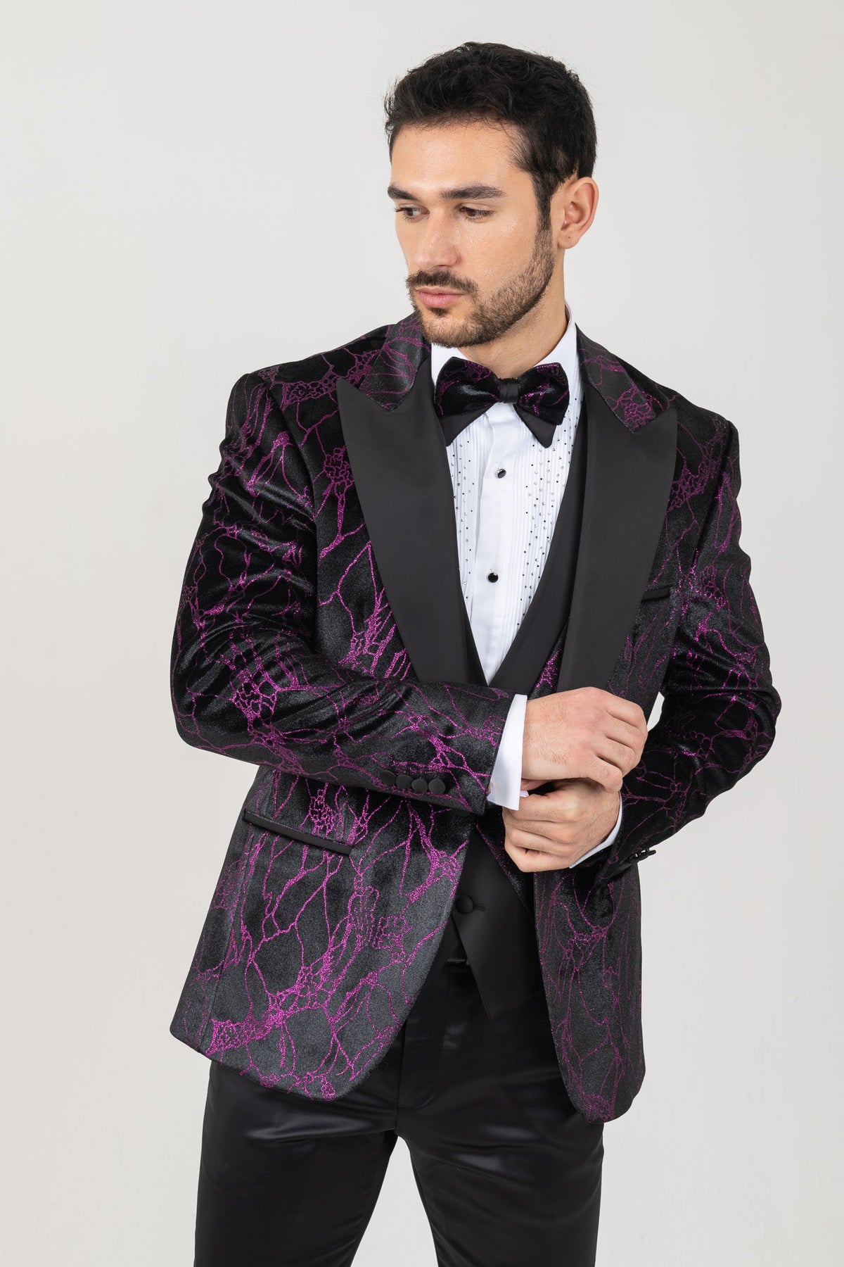 Unique Lightning Pattern Printed in Velvet Tuxedo