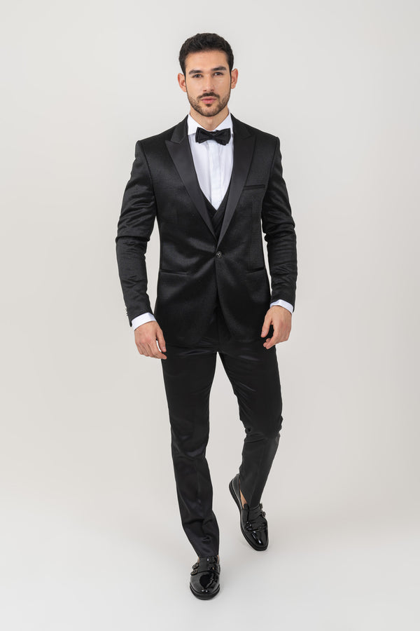 Black Velvet Glitter Tuxedo Suit