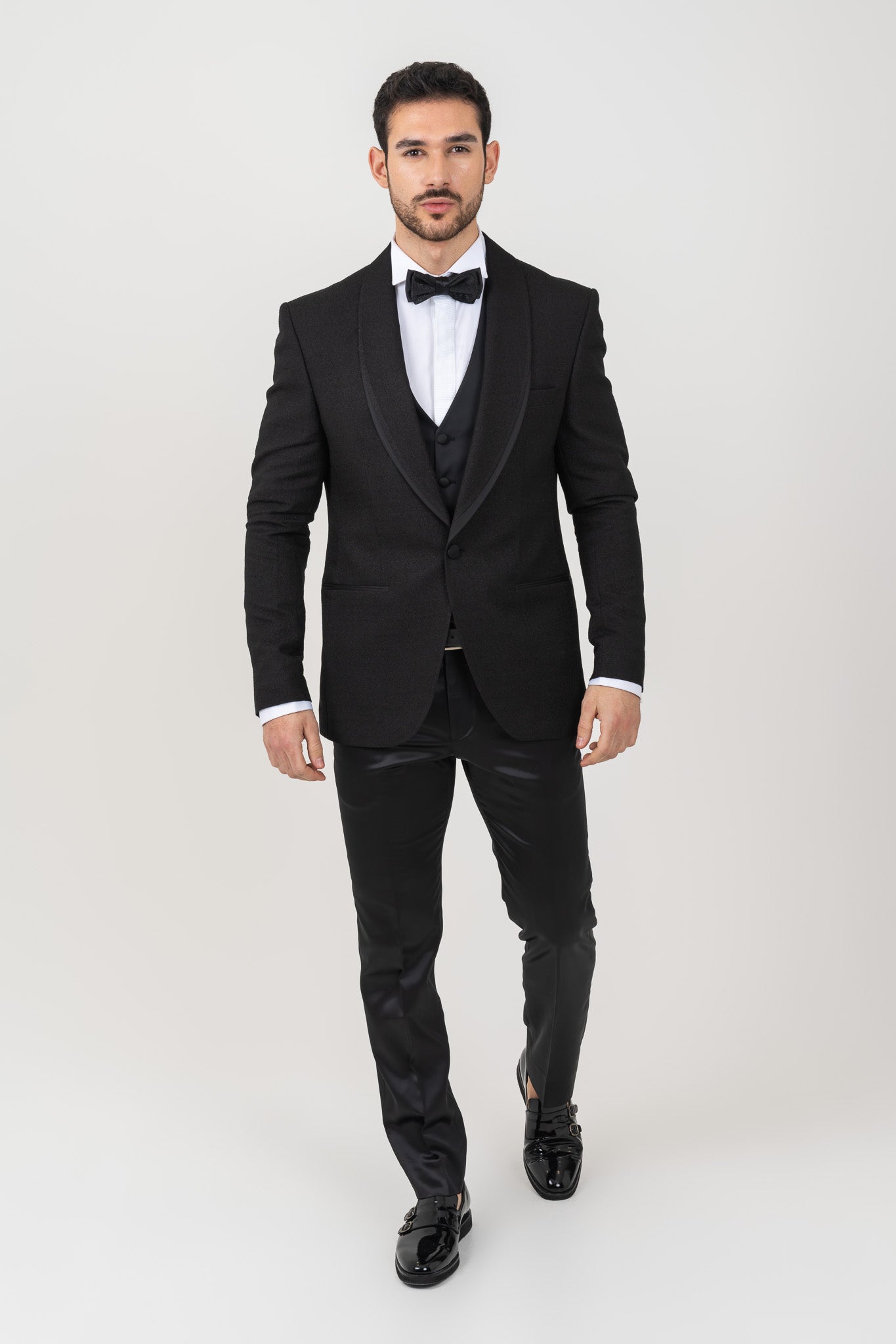  Black Self Patterned Tuxedo for Weddings and Special Occasions.