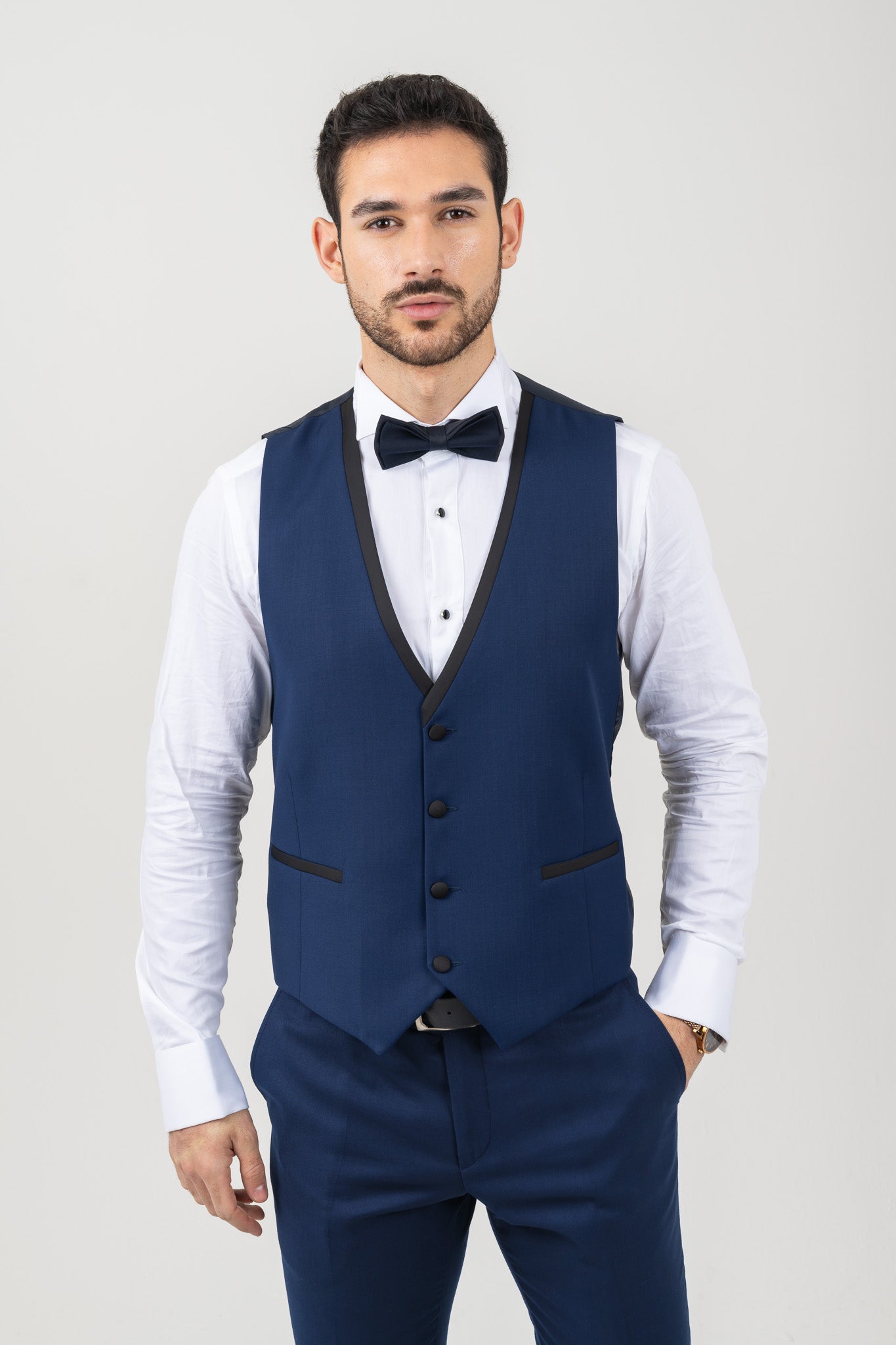 Stylish Blue Tuxedo with Contrasting Black Lining