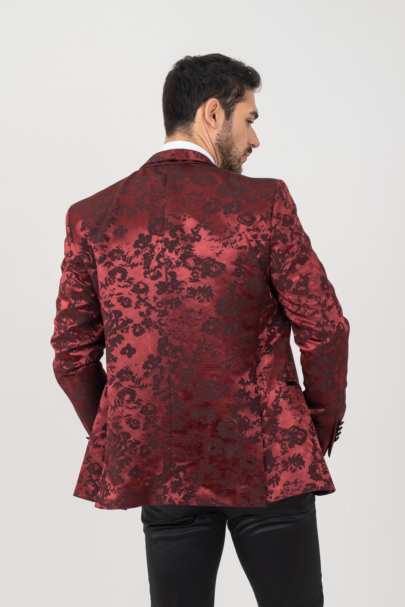 Men's burgundy 4 piece suit including a vest