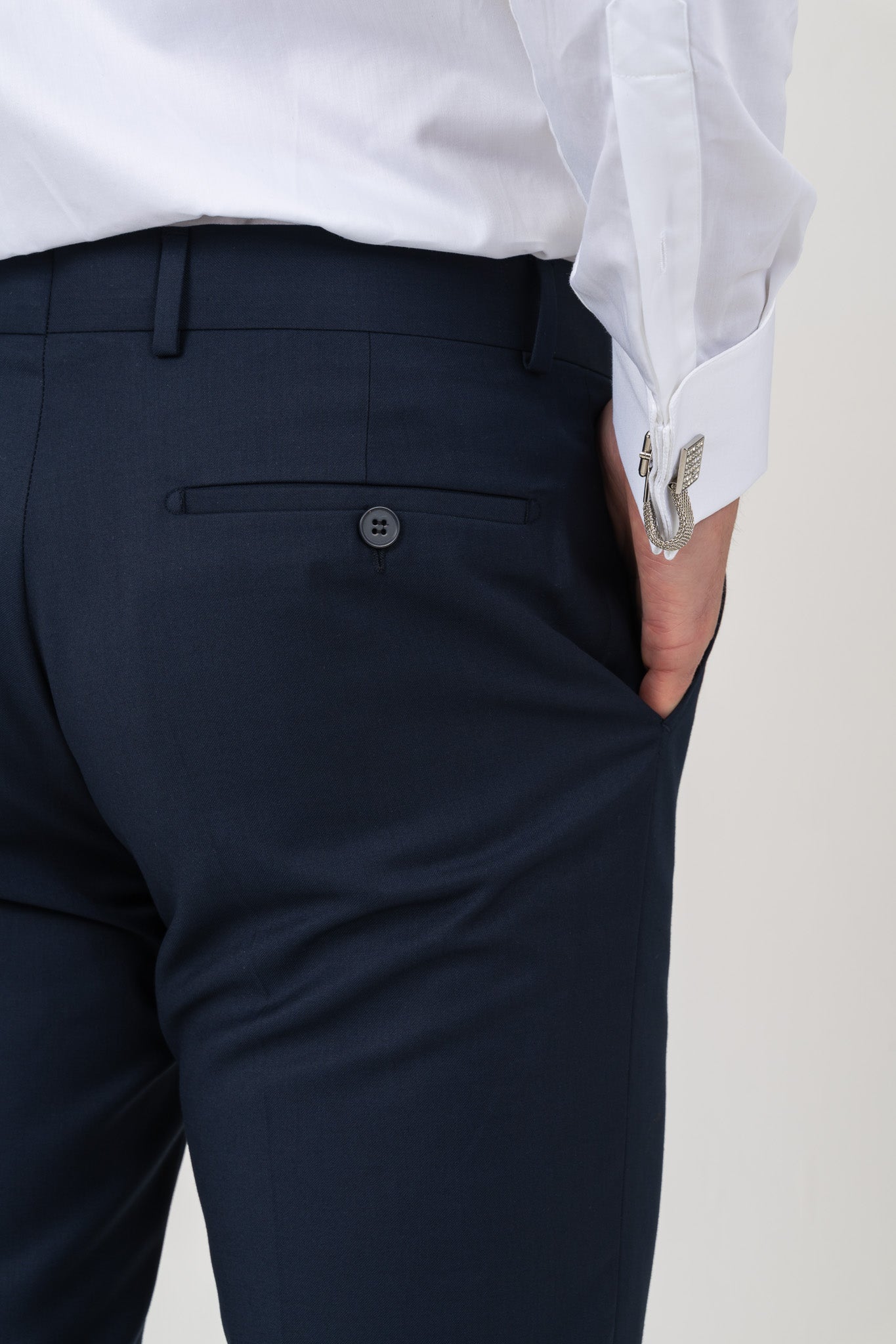 Premium Formal Trousers for Men, Navy Back Pocket.