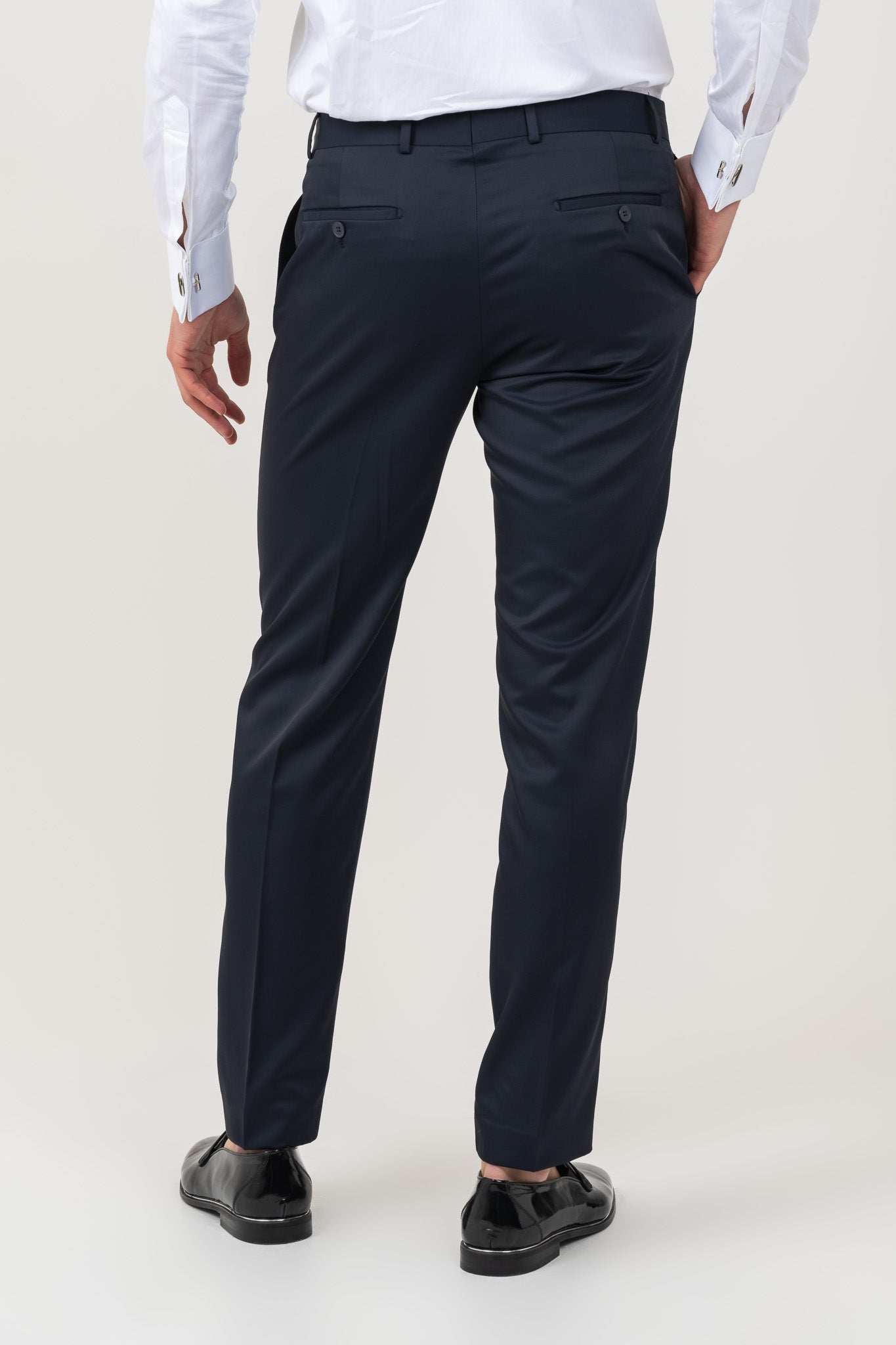 Classic Black Suit Trousers for Men, Navy Satin material.