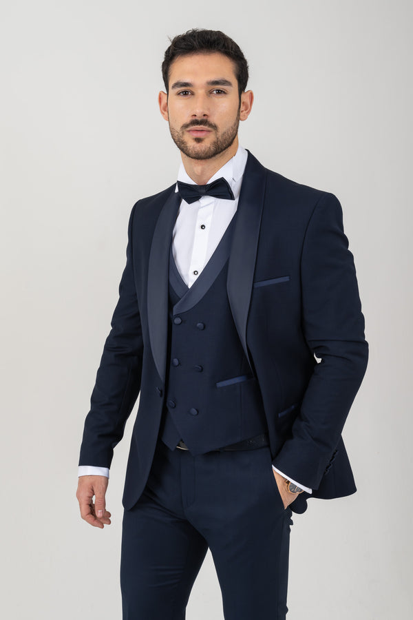 Navy Satin Shawl Lapel Dinner Suit